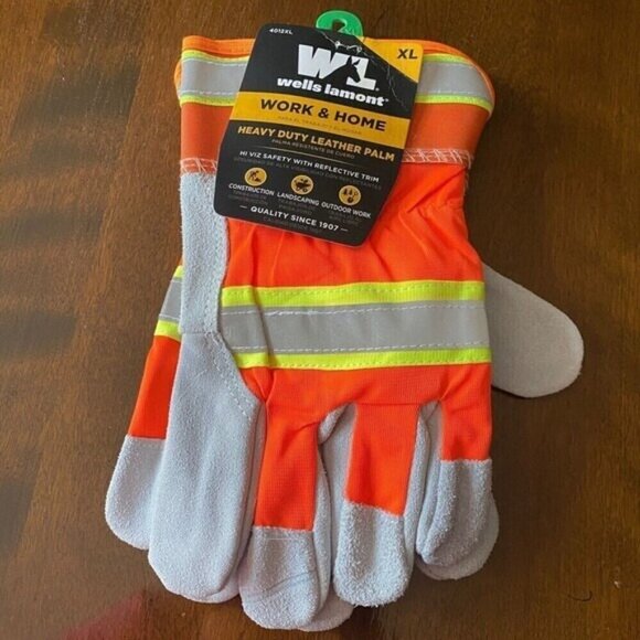 Wells Lamont Men's Hi-Visibility Construction Leather Palm Safety Work Gloves XL - Picture 8 of 16